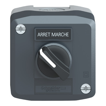 Harmony XALD, XALK, Control station, plastic, dark grey, 1 selector switch, Ø22, 1 NO, legend holder marked ARRET / MARCHE,-4