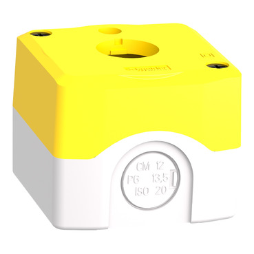 Push Button Enclosure With Green Momentary Push Button With On Symbol, NO  Contact, Yellow IP65 Enclosure