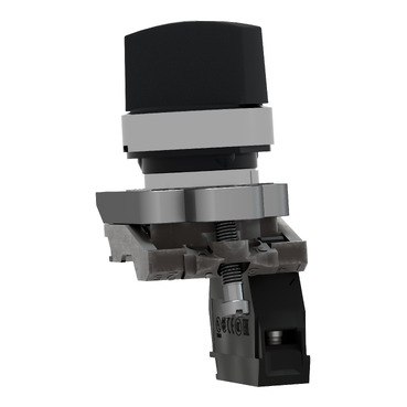 Selector switch, metal, black, Ø22, 3 positions, spring spring return, 1 NO-2