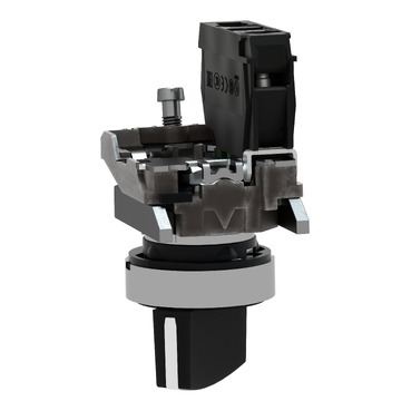Selector switch, metal, black, Ø22, 3 positions, spring spring return, 1 NO-3