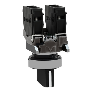 Selector switch, metal, black, Ø22, 3 positions, spring spring return, 2 NO-3