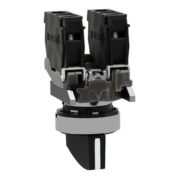 Harmony XB4, Selector switch, metal, black Ø22, long handle, 3-positions, stay put, 2 NO-2