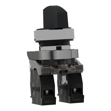 Selector switch, metal, black, Ø22, long handle, 3 positions, spring return to center, 2 NO-3