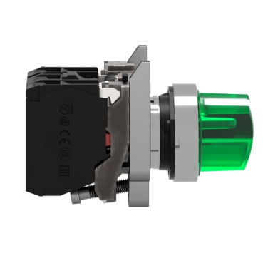 Illuminated selector switch, Harmony XB4, metal, green handle, 22mm, universal LED, 2 positions, 1NO + 1NC, 24V AC DC-2