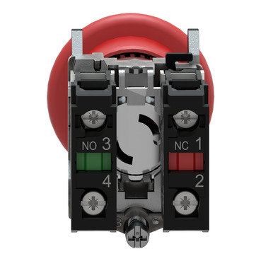 Emergency stop switching off, metal, red mushroom, Ø40, Ø22, trigger latching push-pull, 1 NO + 1 NC-3