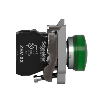 Pilot light, Harmony XB4,metal, green, 22mm, universal LED, plain lens, 230...240V AC-4