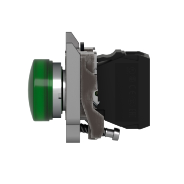 Pilot light, Harmony XB4,metal, green, 22mm, universal LED, plain lens, 230...240V AC-3