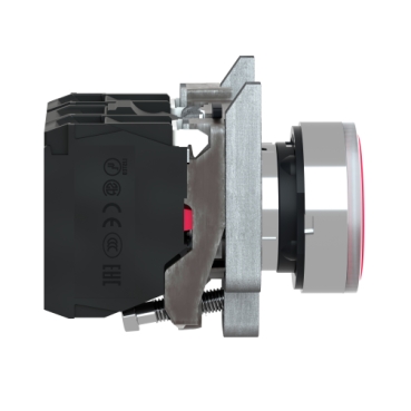 Illuminated push button, Harmony XB4, metal, red flush, 22mm, universal LED, plain lens, 1NO + 1NC, 24V AC DC-2