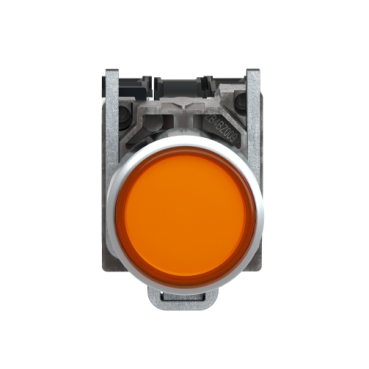 Illuminated push button, Harmony XB4, metal, orange flush, 22mm, universal LED, plain lens, 1NO + 1NC, 24V AC DC-4