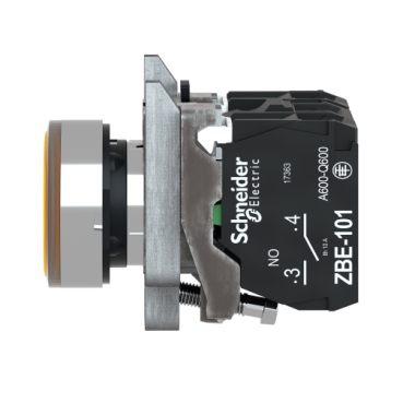 Illuminated push button, Harmony XB4, metal, orange flush, 22mm, universal LED, plain lens, 1NO + 1NC, 24V AC DC-2
