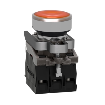 Illuminated push button, Harmony XB4, metal, orange flush, 22mm, universal LED, plain lens, 1NO + 1NC, 230...240V AC-3