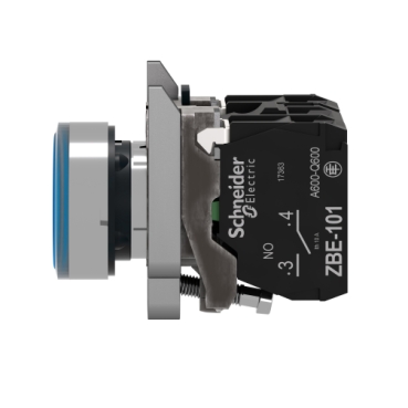 Illuminated push button, Harmony XB4, metal, blue flush, 22mm, universal LED, plain lens, 1NO + 1NC, 24V AC DC-4