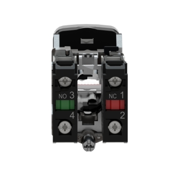 Illuminated double-headed push button, metal, Ø22, 1 green flush I + 1 pilot light + 1 red projecting O, 1 NO + 1 NC-2