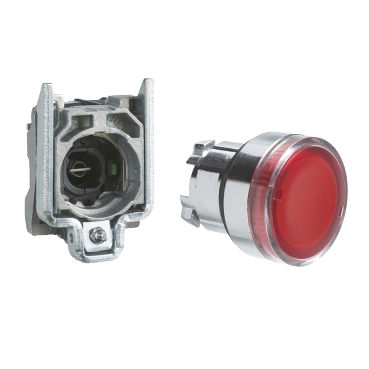 XB4BW3461 - Red flush complete illum pushbutton Ø22 - 1NO