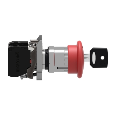Emergency stop switching off, metal, red mushroom, Ø40, Ø22, trigger latching key release, 1 NO + 1 NC-4