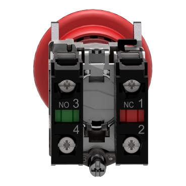 Emergency stop switching off, metal, red mushroom, Ø40, Ø22, trigger latching key release, 1 NO + 1 NC-3