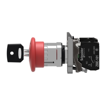 Emergency stop switching off, metal, red mushroom, Ø40, Ø22, trigger latching key release, 1 NO + 1 NC-2