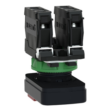 Double-headed push button, plastic, Ø22, 1 green flush marked I + 1 red projecting marked O, 1 NO + 1 NC-3