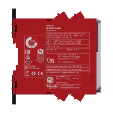 Estop or guard ,Harmony XPS, connected to supply terminals 24 V AC/DC , no inputs, spring-4
