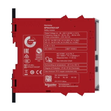 XPSUVN31AP - safety module, Harmony XPS, zero speed monitoring