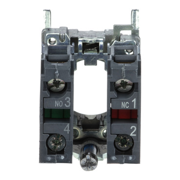 Single contact block with body/fixing collar, metal, screw clamp terminal, 1 NO + 1 NC-2