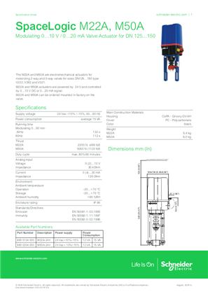 SpaceLogic M22A, M50A Modulating 0…10 V / 0…20 mA Valve Actuator for DN 125…150 Specification Sheet