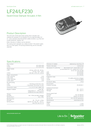 LF230, LF24 Spring Ret Actuator 4 Nm  Specification Sheet
