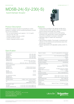 MD5B-24(-S)/-230(-S) On/Off or 3-point 24 V AC/230 V AC Damper Actuator 5 Nm Specification Sheet