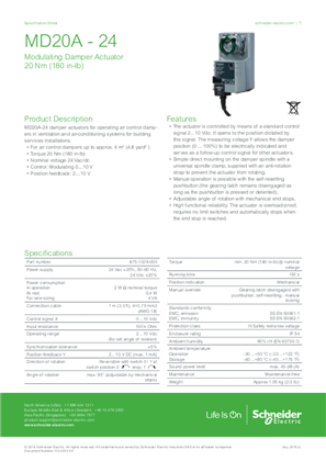 MD20A - 24 Modulating Damper Actuator Action 20 Nm Specification Sheet