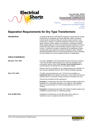 Electrical Shortz: Separation Requirements for Dry Type Transformers