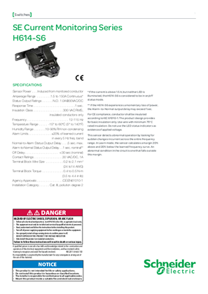 SE Current Monitoring Series H614-S6 - Specification Sheet