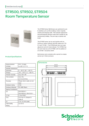 STR500, STR502, STR504 Room Temperature Sensor