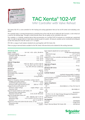 TAC Xenta 102-VF VAV Controller with Valve Reheat