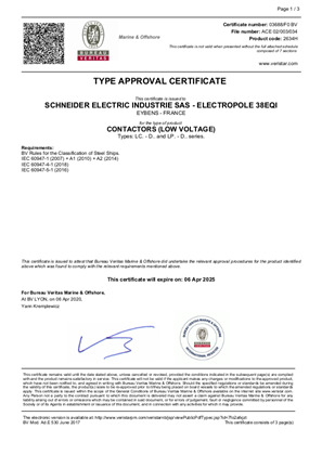 BV Type Approval Certificate_TeSys D_LC1D80-95&LC2D80-95