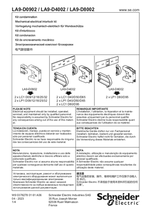 TeSys - LA9 D... Mechanical interlock for reversing contactors - Instruction Sheet