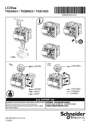 LC2 D.. 9 to 38 A reversing contactors with screw clamp terminals - Instruction sheet