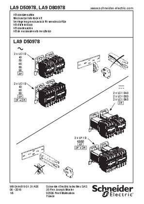 LA9 D50978, LA9 D80978 Mechanical interlock for 80 to 95 A reversing contactors