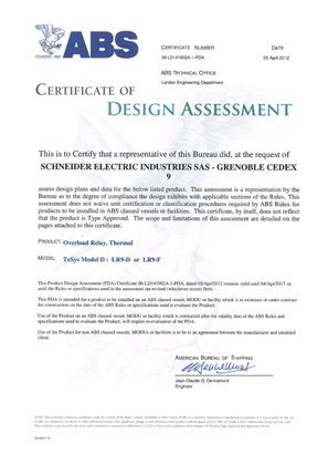 TeSys LR9, Certificate, ABS