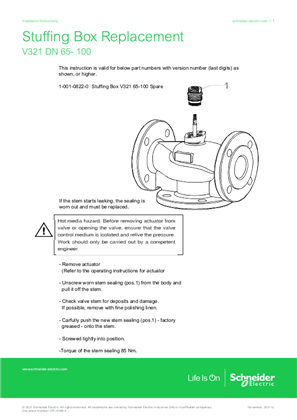 Valve Stuffing Box Replacement V321 DN 65-100 Installation Instructions