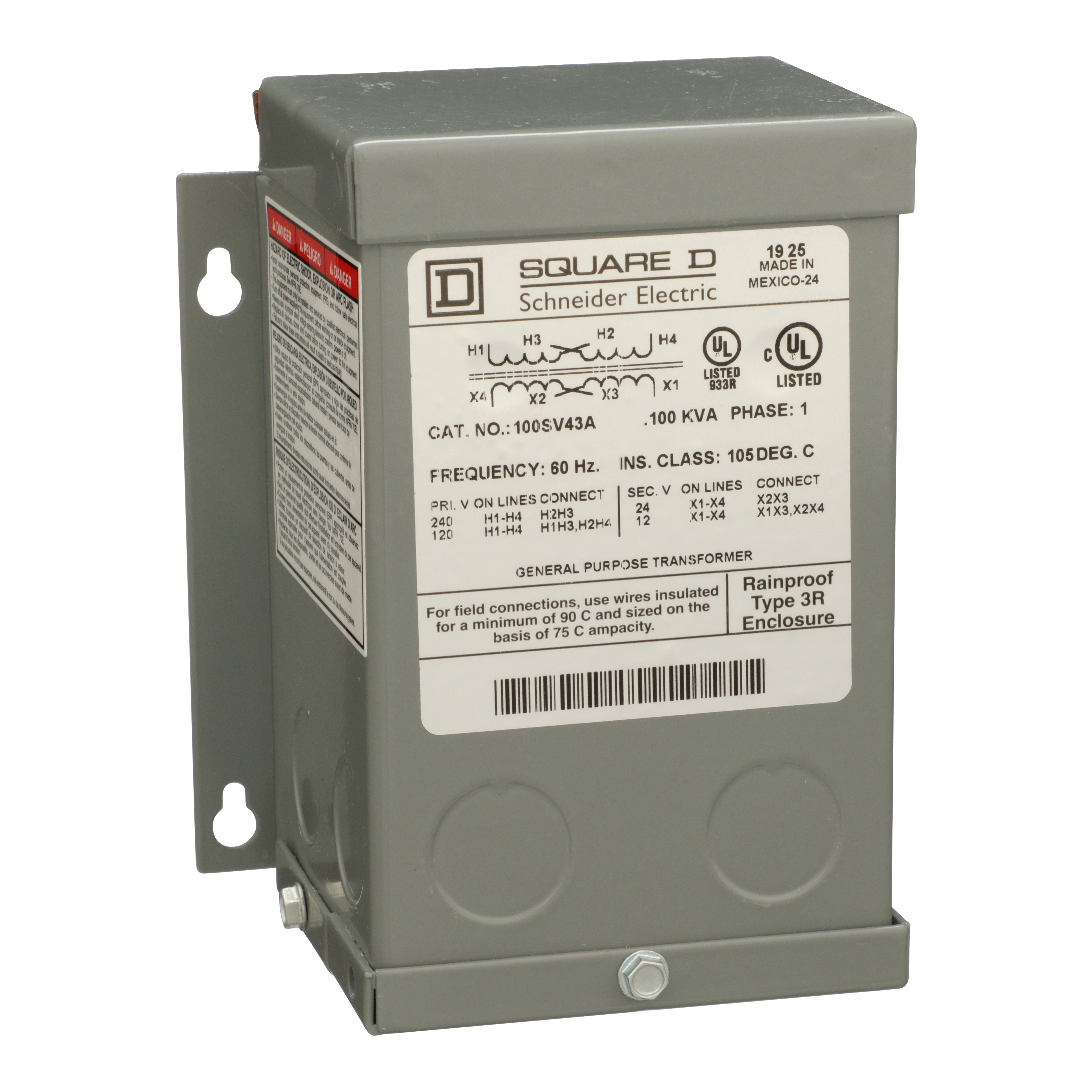 Transformer, buck boost, encapsulated, 0.1kVA, 1 phase, 120x240V primary, 12/24V secondary, NEMA 3R, 55C rise