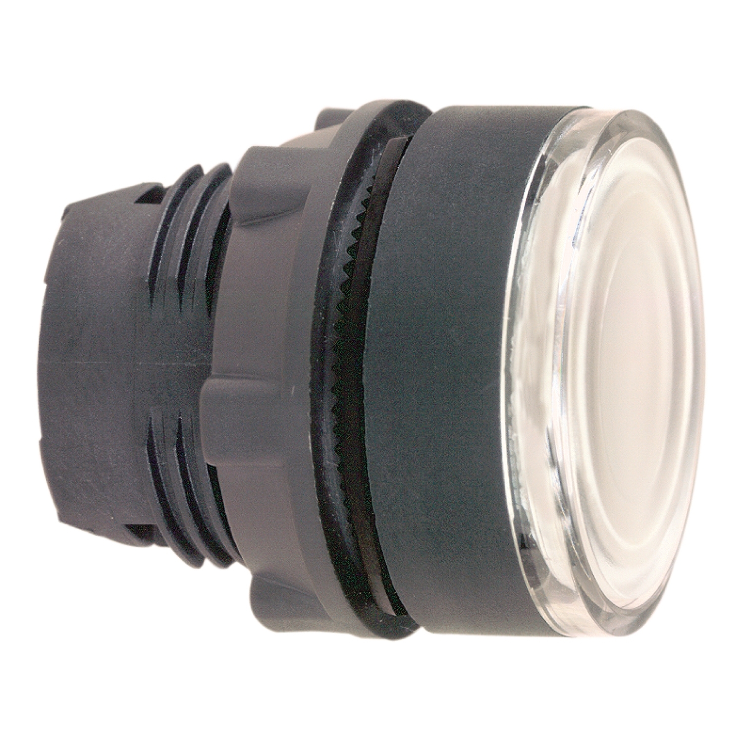 Head for illuminated push button, Harmony XB5, plastic, white flush, 22mm, universal LED, spring return, plain lens