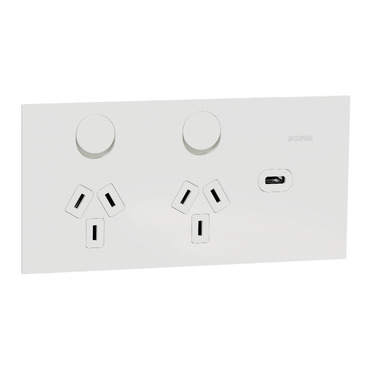 Clipsal Solis T Series, Double Switch Power Point, With USB C Charger, Horizontal Mount, 230V-240V, 10A