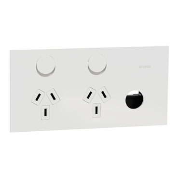 Clipsal Solis T Series, Double Switch Power Point, Horizontal Mount, 230V-240V, 10A, Removable Extra Switch