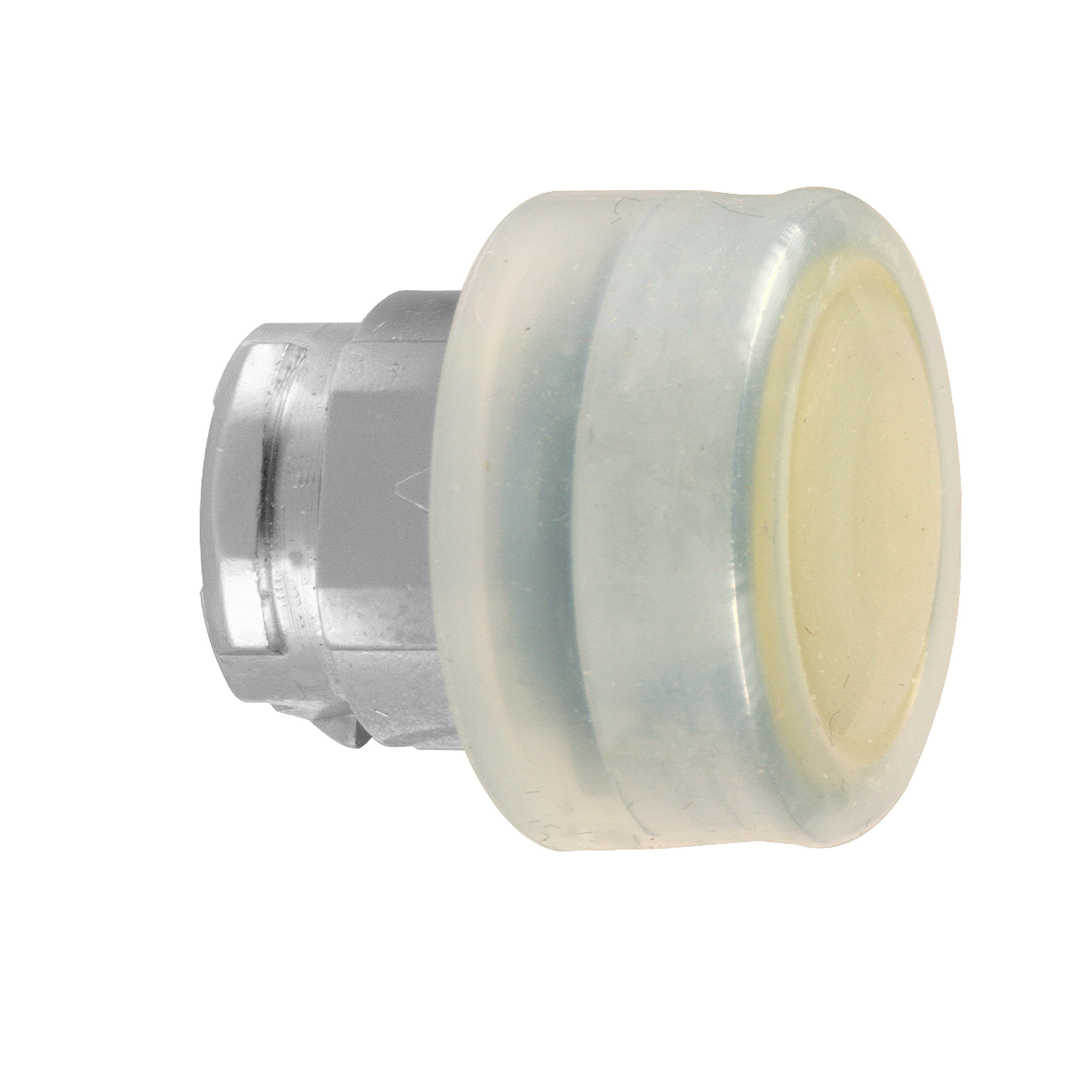 Head for non illuminated push button, Harmony XB4, yellow flush push button 22mm spring return, unmarked, clear boot, chromium plated metal bezel