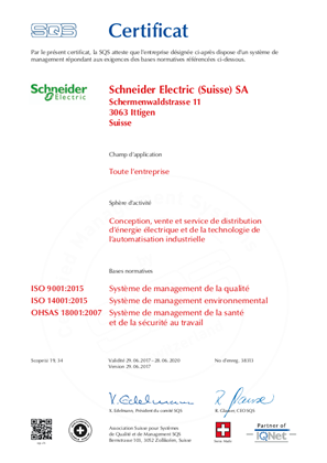 ISO 9001:2015 14001:2015 BS OHSAS 18001:2007 (CH-FR)