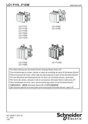 Instruction sheet - LC1 F115...F1250 Contactors and reversing contactors