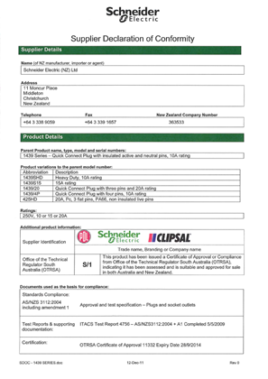 Classic C2000 1439 Series Supplier Declaration of Conformity