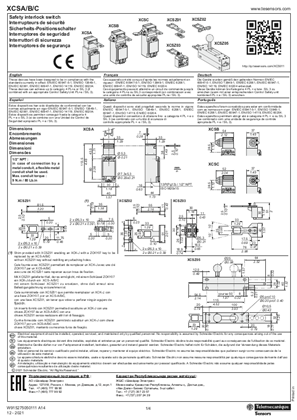 XCSA..., XCSB..., XCSC... MetalSafety interlock switch, Instruction sheet