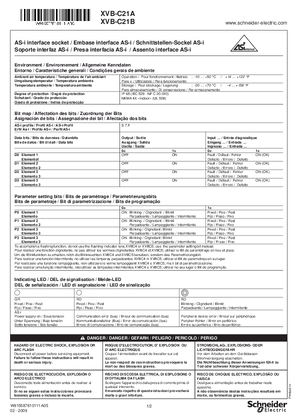 XVBC21A / XVBC21B AS-Interface socket for illuminated banks, Instruction Sheet