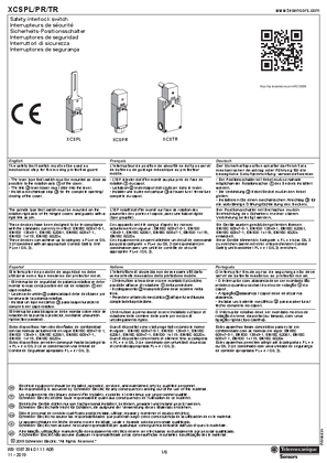 XCS PL.../PR.../TR... Safety Interlock Switch, Instruction Sheet
